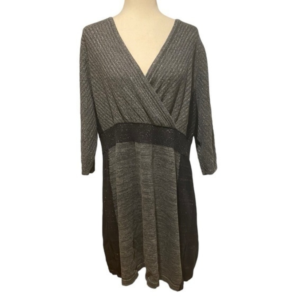 Lane Bryant Sweater Dress Size 18 20 Gray Long Sleeve Sparkle V-Neck Womens